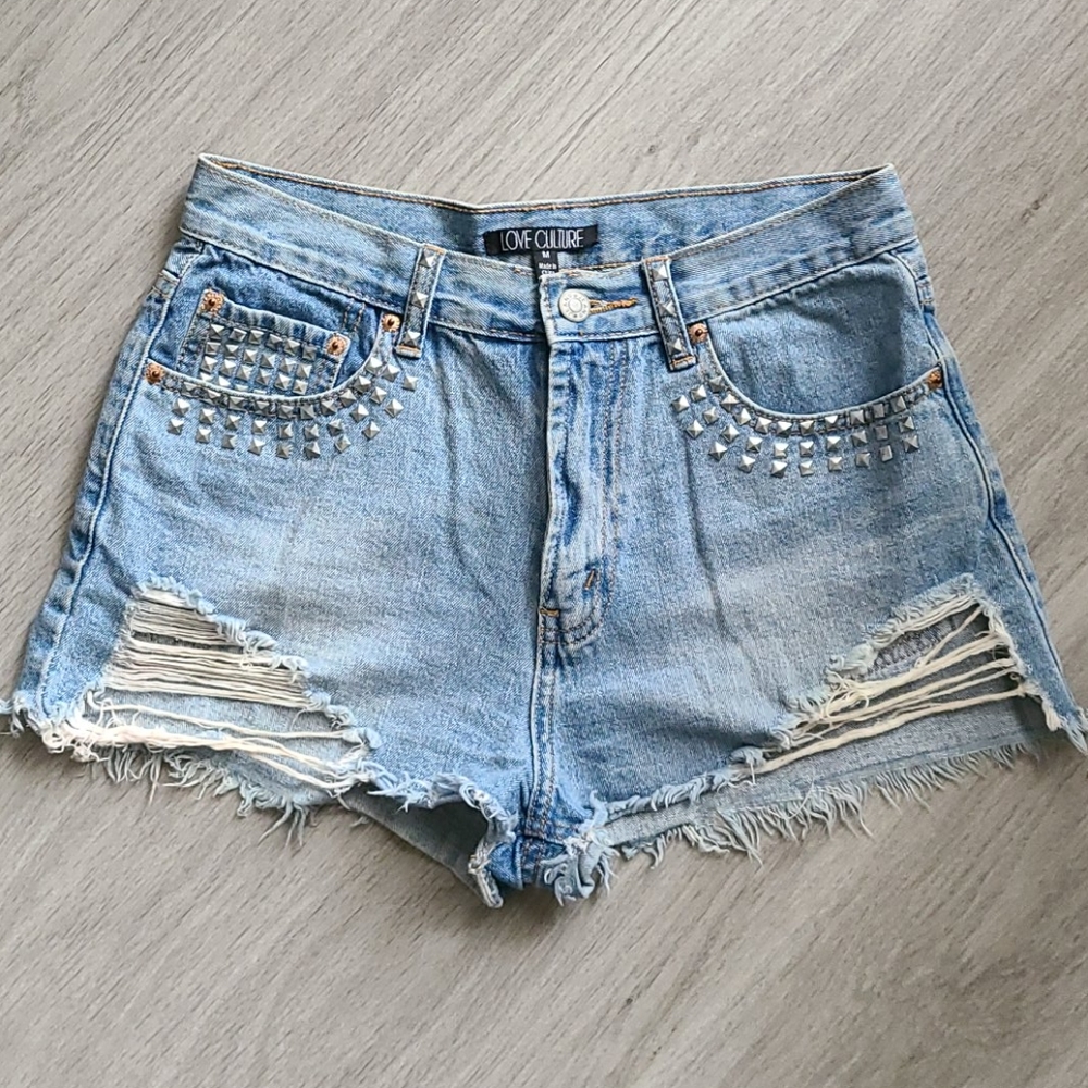 High Waisted Studded Festival Denim Shorts